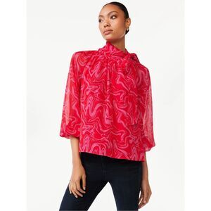 ✨Scoop NYC Pink Marble Swirl Mock Tie Neck Long Sleeve Sz Large Blouse✨